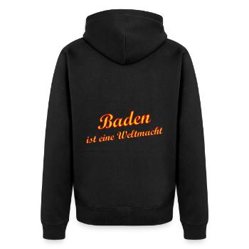 Die Badner Weltmacht - Unisex Premium Bio Zip Hoodie - Schwarz - Hinten - Nico (187cm)