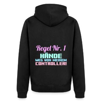 Gaming Zocken Zocker Gamer - Unisex Premium Bio Zip Hoodie - Schwarz - Hinten - Nico (187cm)