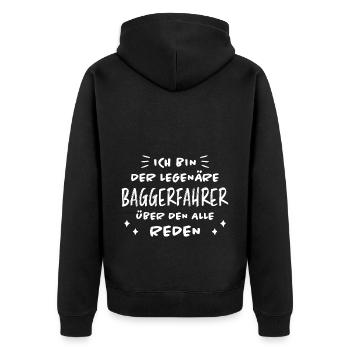 Baggerfahrer Lustiger Spruch Beruf Bagger Geschenk - Unisex Premium Bio Zip Hoodie - Schwarz - Hinten - Nico (187cm)