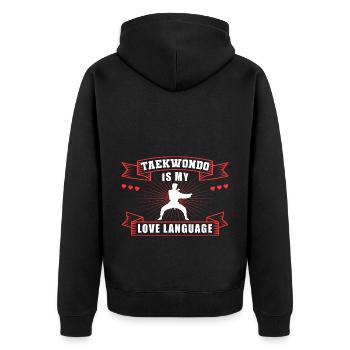 TKD Korean Martial Arts Tae Kwon - Unisex Premium Bio Zip Hoodie - Schwarz - Hinten - Nico (187cm)
