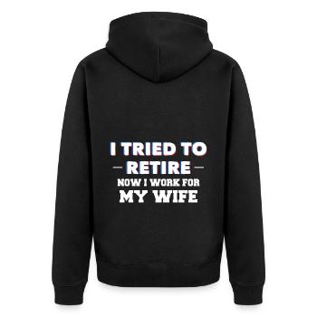 ICH HABE VERSUCHT, MICH ZUR RUHE ZU SETZEN, JETZT - Unisex Premium Bio Zip Hoodie - Schwarz - Hinten - Nico (187cm)