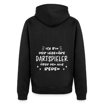 Dartspieler Witz Spruch Darts Dartpfeil Geschenk - Unisex Premium Bio Zip Hoodie - Schwarz - Hinten - Nico (187cm)