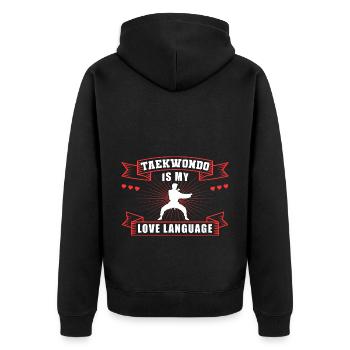 TKD Korean Martial Arts Tae Kwon - Unisex Premium Bio Zip Hoodie - Schwarz - Hinten - Nico (187cm)