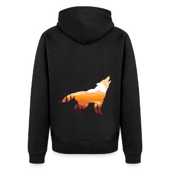 Heulender Wolf Natur Wandern Camping Berge - Unisex Premium Bio Zip Hoodie - Schwarz - Hinten - Nico (187cm)