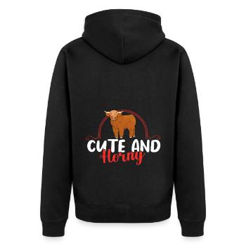 Scottish Highland Cattle Cow - Unisex Premium Bio Zip Hoodie - Schwarz - Hinten - Nico (187cm)
