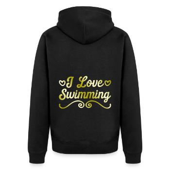 Ich liebe Schwimmen - Unisex Premium Bio Zip Hoodie - Schwarz - Hinten - Nico (187cm)