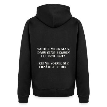 Vegan lustig Geschenkidee - Unisex Premium Bio Zip Hoodie - Schwarz - Hinten - Nico (187cm)