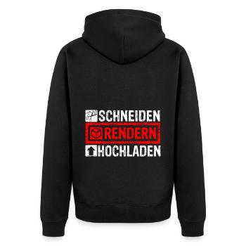 Schneiden Rendern Hochladen - Spruch Motiv Gamer - Unisex Premium Bio Zip Hoodie - Schwarz - Hinten - Nico (187cm)