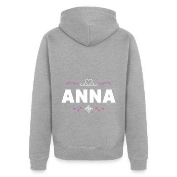 Anna - Unisex Premium Bio Zip Hoodie - Grau meliert - Hinten - Nico (187cm)