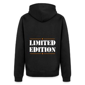 Limited Edition Slogan - Unisex Premium Organic Zip Hoodie - black - Back - Nico (187cm)