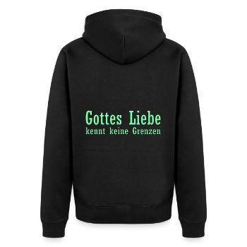 Gottes Liebe kennt keine Grenzen - Unisex Premium Bio Zip Hoodie - Schwarz - Hinten - Nico (187cm)