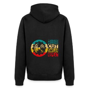 Measure Cut Swear Repeat Carpenter - Unisex Premium Organic Zip Hoodie - black - Back - Nico (187cm)