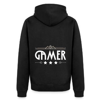 Gamer Beruf - Unisex Premium Bio Zip Hoodie - Schwarz - Hinten - Nico (187cm)