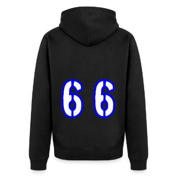 66 Zahl Symbol - Unisex Premium Bio Zip Hoodie - Schwarz - Hinten - Nico (187cm)