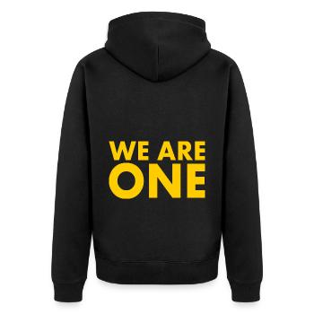 We are one - Unisex Premium Bio Zip Hoodie - Schwarz - Hinten - Nico (187cm)