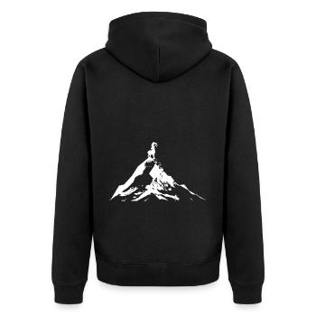 Ziege - Berg - (6) - Unisex Premium Bio Zip Hoodie - Schwarz - Hinten - Nico (187cm)