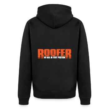 Roofer We Nail In Every Position 4 - Unisex Premium Bio Zip Hoodie - Schwarz - Hinten - Nico (187cm)