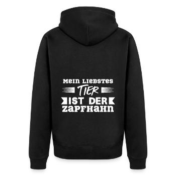 Mein liebstes Tier ist der Zapfhahn - Unisex Premium Bio Zip Hoodie - Schwarz - Hinten - Nico (187cm)