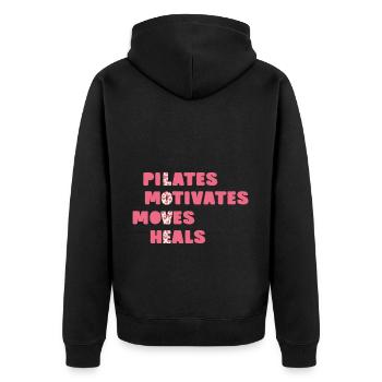 Pilates Motiviert Bewegt Heilt - Unisex Premium Bio Zip Hoodie - Schwarz - Hinten - Nico (187cm)