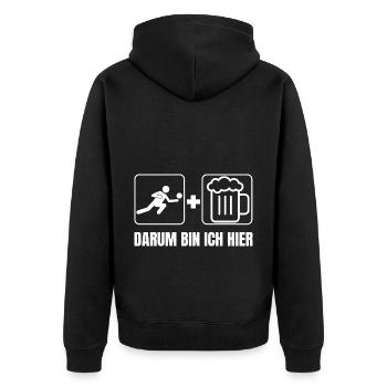 Faustball und Bier darum bin ich hier Faustballer - Unisex Premium Bio Zip Hoodie - Schwarz - Hinten - Nico (187cm)