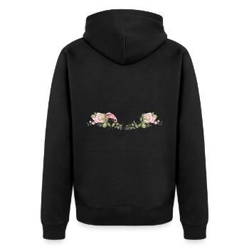 Rose Flowers Leaves - Unisex Premium Organic Zip Hoodie - black - Back - Nico (187cm)