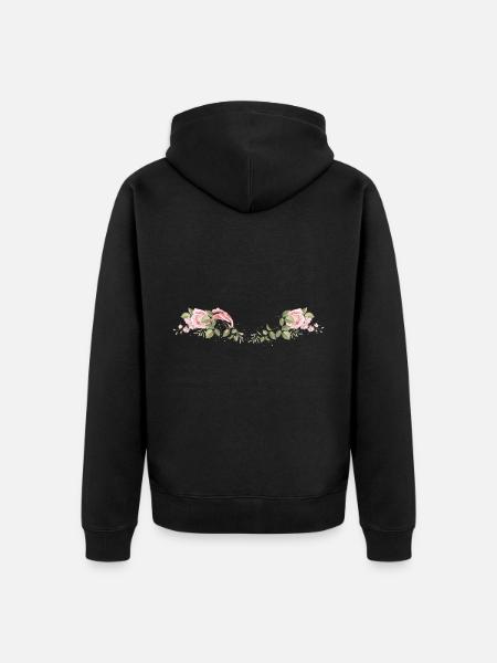 Rose Flowers Leaves - Unisex Premium Organic Zip Hoodie - black