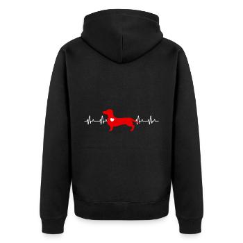 Dackel Herzschlag Lustig Hundehalter Liebhaber - Unisex Premium Bio Zip Hoodie - Schwarz - Hinten - Nico (187cm)