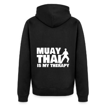 Muay Thai Is My Therapy - Unisex Premium Bio Zip Hoodie - Schwarz - Hinten - Nico (187cm)