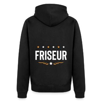 Friseur Beruf - Unisex Premium Bio Zip Hoodie - Schwarz - Hinten - Nico (187cm)