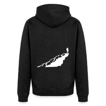 Gebirge - Wandern - (20) - Unisex Premium Bio Zip Hoodie - Schwarz - Hinten - Nico (187cm)