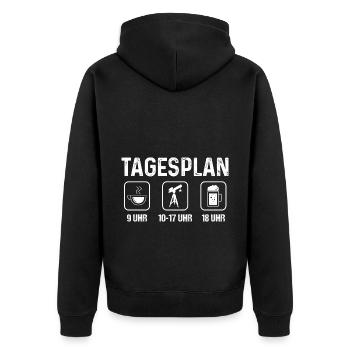 Tagesplan - Bierastronomie - - Unisex Premium Bio Zip Hoodie - Schwarz - Hinten - Nico (187cm)