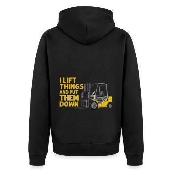 Warehouse drivers and warehouse workers for forklifts - Unisex Premium Organic Zip Hoodie - black - Back - Nico (187cm)