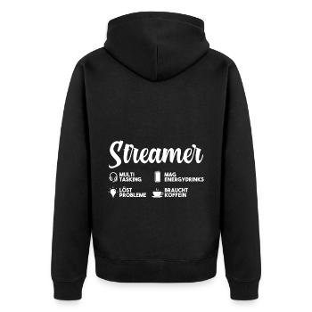 Gaming Zocken Zocker Gamer Streaming Streamer - Unisex Premium Bio Zip Hoodie - Schwarz - Hinten - Nico (187cm)