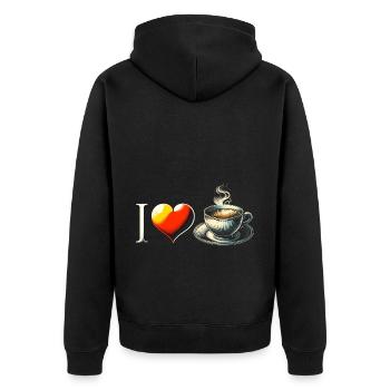 Ich liebe Kaffee - Unisex Premium Bio Zip Hoodie - Schwarz - Hinten - Nico (187cm)