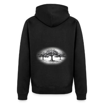 Baum Wald schwarzweiss schwarz weiss - Unisex Premium Bio Zip Hoodie - Schwarz - Hinten - Nico (187cm)