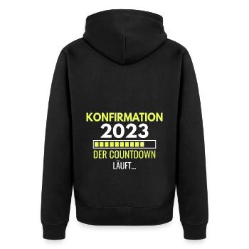 Konfirmation 2023 der Countdown läuft - Unisex Premium Bio Zip Hoodie - Schwarz - Hinten - Nico (187cm)