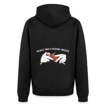 Parce que le fil est flippant tricot génial - Veste à capuche bio Premium Unisexe - noir - Dos - Nico (187cm)