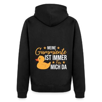 Meine Badeente ist immer für mich da - Unisex Premium Bio Zip Hoodie - Schwarz - Hinten - Nico (187cm)