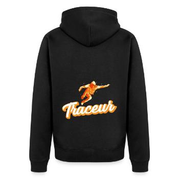Parkour Freerunning Traceur - Unisex Premium Bio Zip Hoodie - Schwarz - Hinten - Nico (187cm)