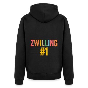 Zwillingsgeschwister Zwilling Zwillinge - Unisex Premium Bio Zip Hoodie - Schwarz - Hinten - Nico (187cm)