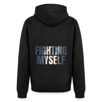 fighting myself Depression Geschenkidee - Unisex Premium Bio Zip Hoodie - Schwarz - Hinten - Nico (187cm)