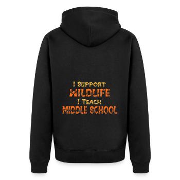 I Support Wildlife I Teach Middle School - Lehrer - Unisex Premium Bio Zip Hoodie - Schwarz - Hinten - Nico (187cm)