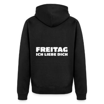Freitag, Ich Liebe Dich - Unisex Premium Bio Zip Hoodie - Schwarz - Hinten - Nico (187cm)