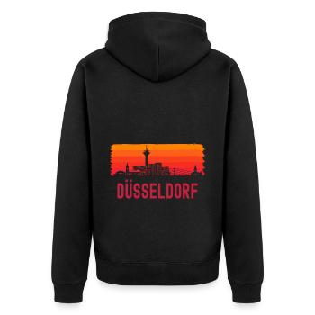 Düsseldorf Nordrhein Westfalen Rhein Skyline - Unisex Premium Bio Zip Hoodie - Schwarz - Hinten - Nico (187cm)