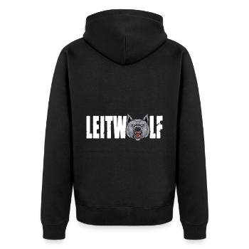 Leitwolf Alpha Wolf Kapitän Teamführer Trainer - Unisex Premium Bio Zip Hoodie - Schwarz - Hinten - Nico (187cm)