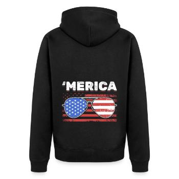 American Flag Sunglasses USA Merica - Unisex Premium Organic Zip Hoodie - black - Back - Nico (187cm)