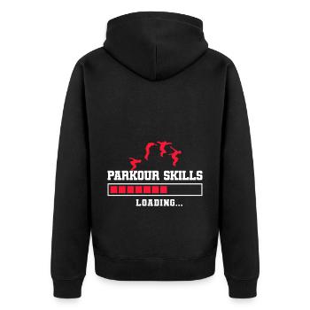 Parkour Freerunning Traceur - Unisex Premium Bio Zip Hoodie - Schwarz - Hinten - Nico (187cm)
