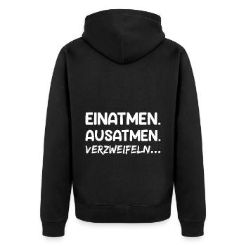 Meditation lustig Spruch Geschenkidee - Unisex Premium Bio Zip Hoodie - Schwarz - Hinten - Nico (187cm)