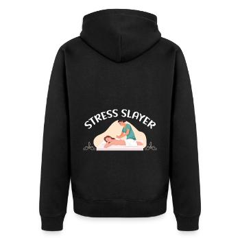 Stresstöter Massage-Therapeut Massage-Therapie - Unisex Premium Bio Zip Hoodie - Schwarz - Hinten - Nico (187cm)