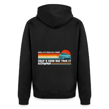 Motorsport Ringtool Drift - Unisex Premium Bio Zip Hoodie - Schwarz - Hinten - Nico (187cm)